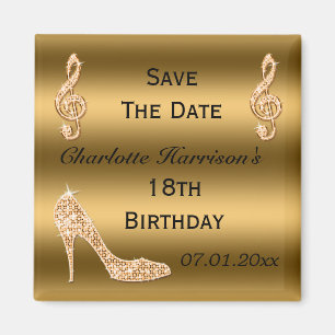 Glamorous 18th Save The Date Gold Stiletto Magnet