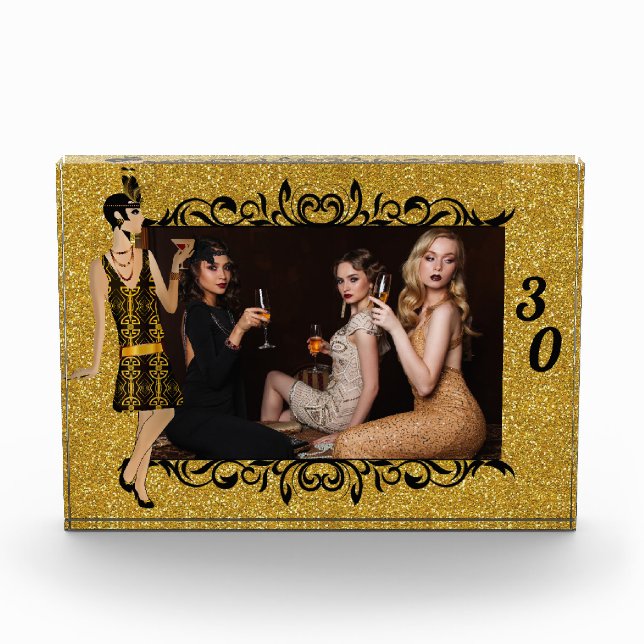 Glamorous 1920s Flapper Girl Gold 30th Photo Block (Front)