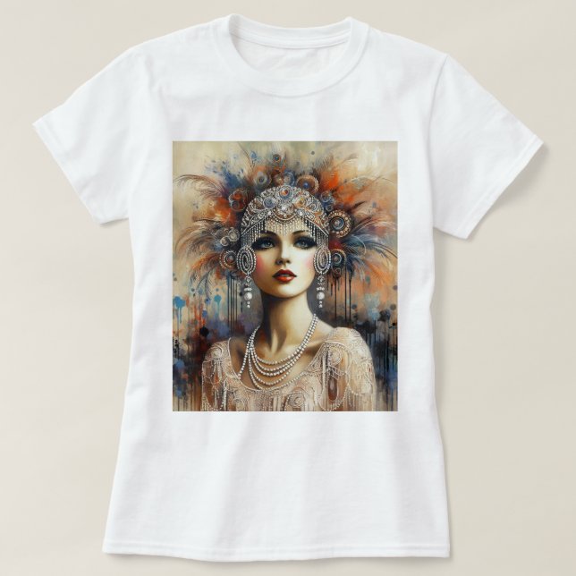 Glamorous 1920s Flapper Girl Portrait No.100 T-Shirt (Design Front)