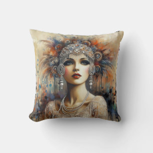 Glamorous 1920s Flapper Girl Portrait Throw Pillow