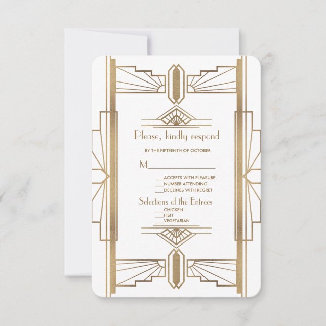 Glamorous 1920's Great Gatsby 1920s Wedding RSVP (Front)