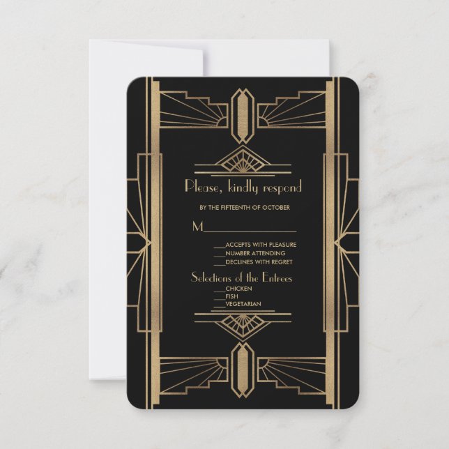 Glamorous 1920's Great Gatsby 1920s Wedding RSVP Card (Front)