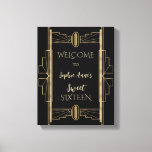 Glamorous 1920's Great Gatsby Art Deco SWEET 16  C Canvas Print<br><div class="desc">Glamorous,  romantic and elegant Charm Roaring 20's Great Gatsby card design,  inspired by the 1920s glamour,  glitz,  old Hollywood and The Great Gatsby. It is available on white,  too. Use Customize tool to add your info. For more,  visit please,  my Charm Roaring 20's Great Gatsby Collection.</div>