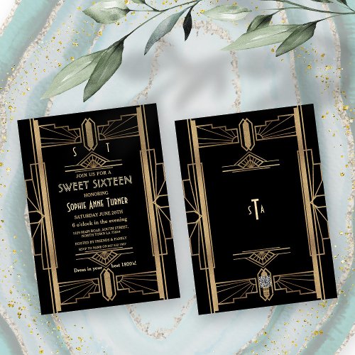 Glamorous 1920s Great Gatsby Art Deco SWEET 16 Invitation