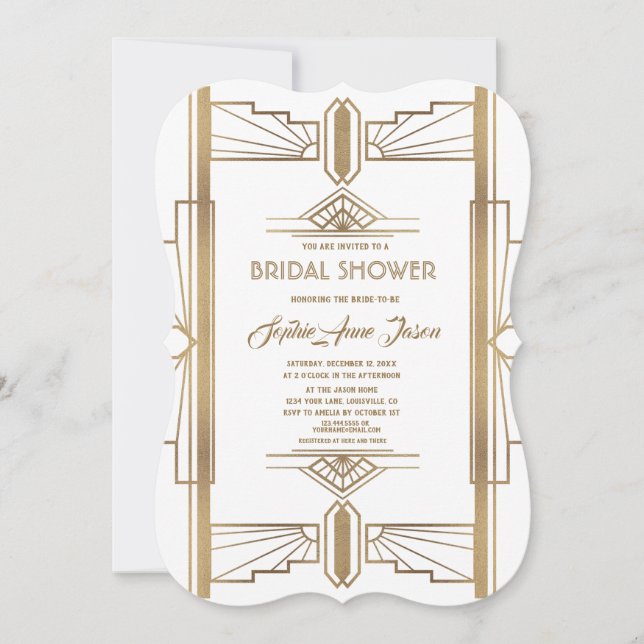 Glamorous 1920s Great Gatsby Bridal Shower Invitation (Front)
