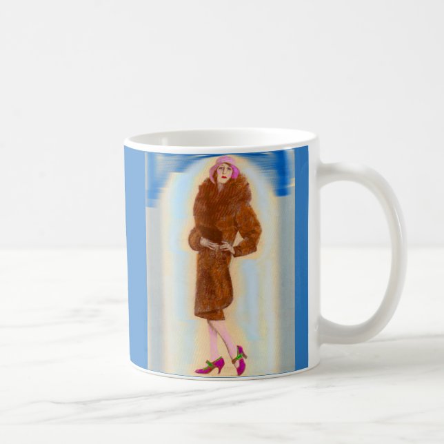 glamorous 1920s woman in fur coat coffee mug (Right)