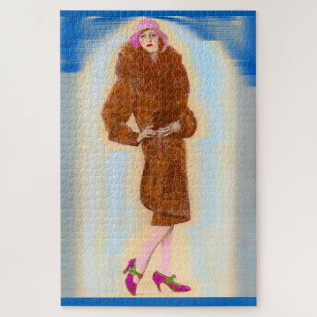 glamorous 1920s woman in fur coat jigsaw puzzle (Vertical)