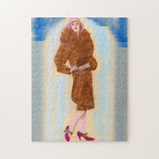 glamorous 1920s woman in fur coat jigsaw puzzle