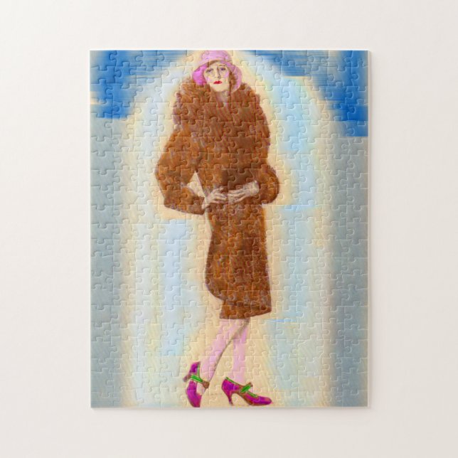 glamorous 1920s woman in fur coat jigsaw puzzle (Vertical)