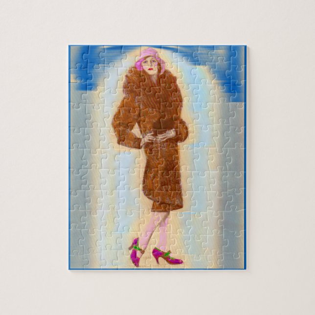 glamorous 1920s woman in fur coat jigsaw puzzle (Vertical)