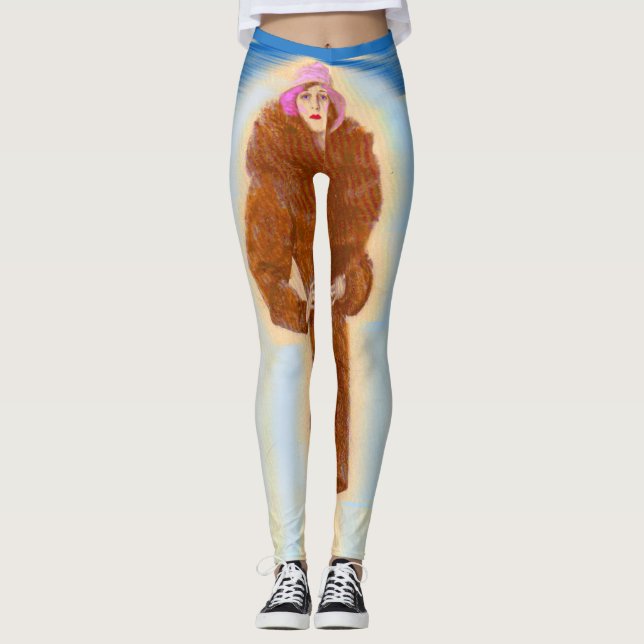 glamorous 1920s woman in fur coat leggings (Front)