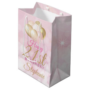 Glamorous 21st Birthday Balloon Medium Gift Bag