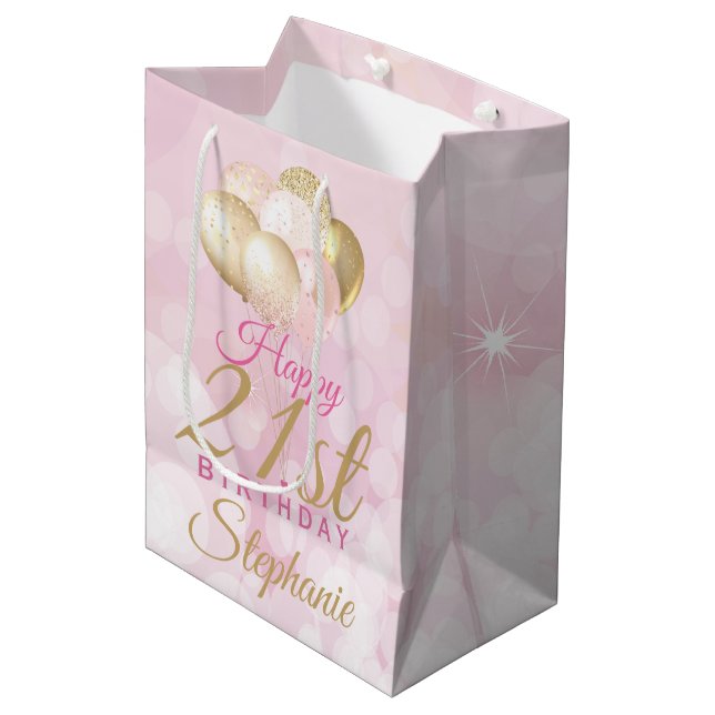 Glamorous 21st Birthday Balloon Medium Gift Bag (Front Angled)