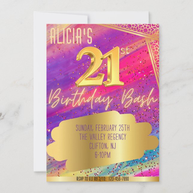 Glamorous 21st Birthday Party Invitation (Front)