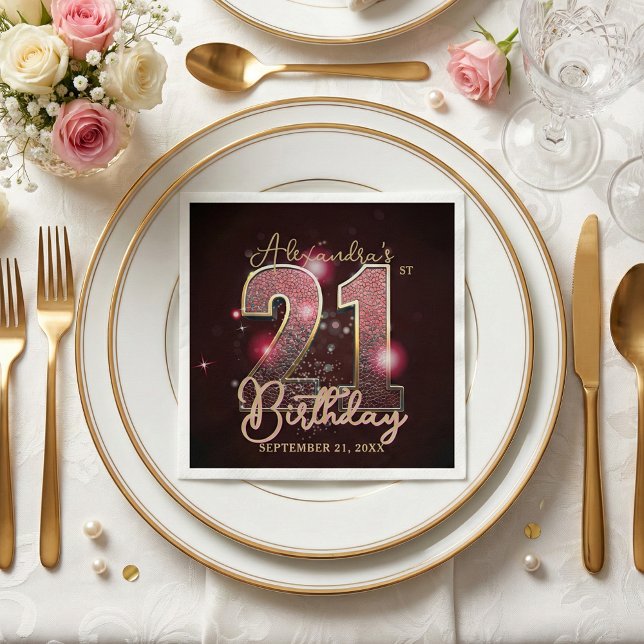 Glamorous 21st Birthday Rose Gold Pink Glitter Napkins (Creator Uploaded)
