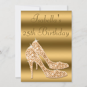 Glamorous 25th Birthday Gold Stilettos Invitation