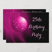 Glamorous 25th Birthday Hot Pink Party Disco Ball Invitation (Front/Back)