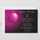 Glamorous 25th Birthday Hot Pink Party Disco Ball Invitation (Back)