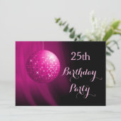 Glamorous 25th Birthday Hot Pink Party Disco Ball Invitation (Standing Front)