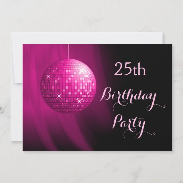 Glamorous 25th Birthday Hot Pink Party Disco Ball Invitation (Front)
