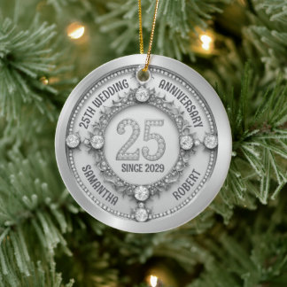 Glamorous 25th Wedding Anniversary Ceramic Ornament
