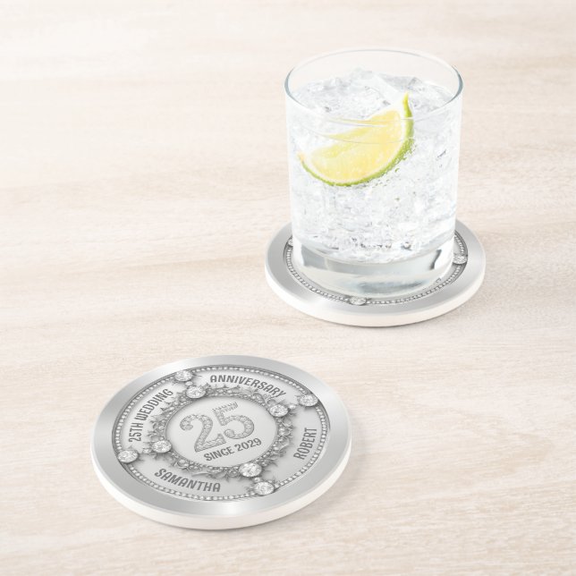 Glamorous 25th Wedding Anniversary Coaster (Side)