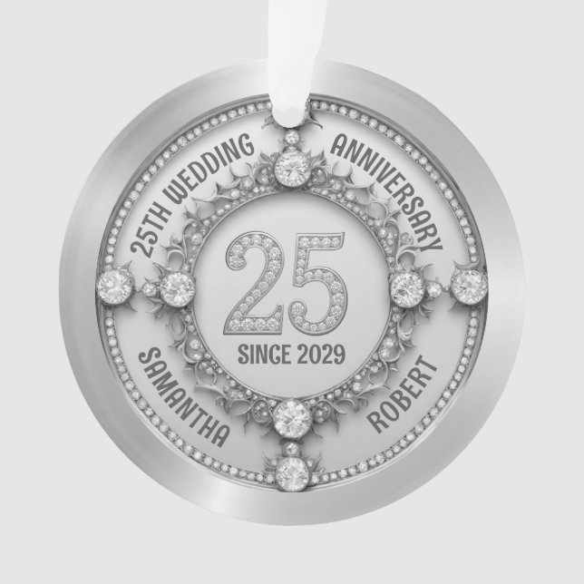 Glamorous 25th Wedding Anniversary Ornament (Front)
