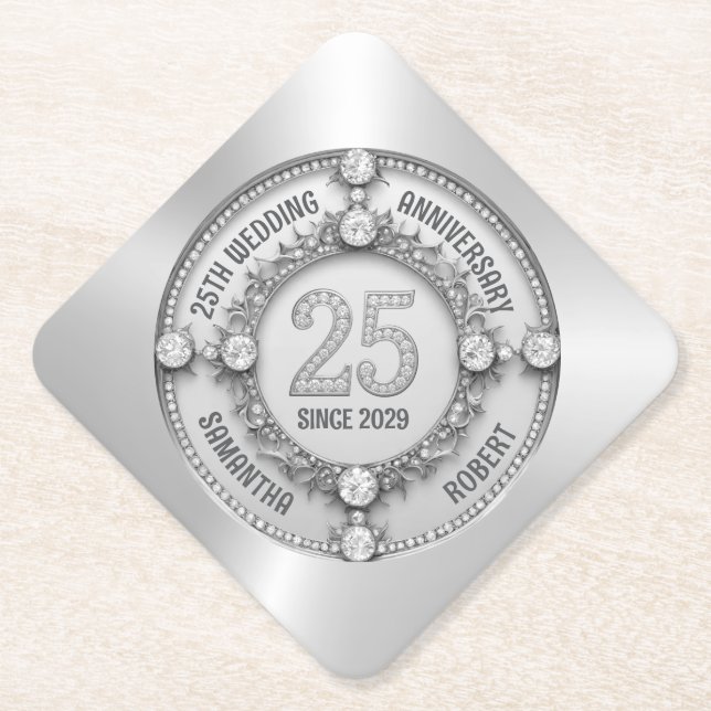 Glamorous 25th Wedding Anniversary Paper Coaster (Front)