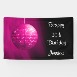 Glamorous 30th Birthday Pink Party Disco Ball Banner
