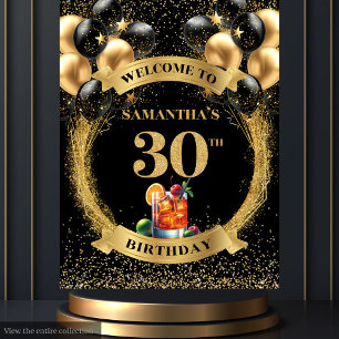 Glamorous 30th Birthday Whiskey Black Gold Display Tapestry