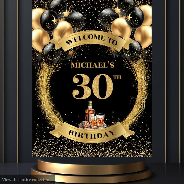 Glamorous 30th Man's Birthday Whiskey Display Tapestry (Glamorous 30th Man's Birthday Whiskey Display Tapestry)