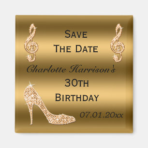 Glamorous 30th Save The Date Gold Stiletto Magnet