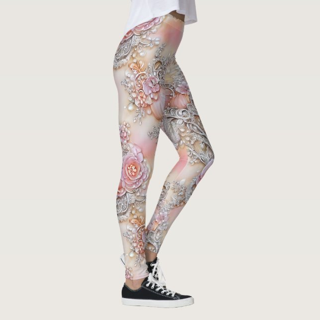 Glamorous 3-D Sparkling ink Flowers Pattern Leggings (Right)