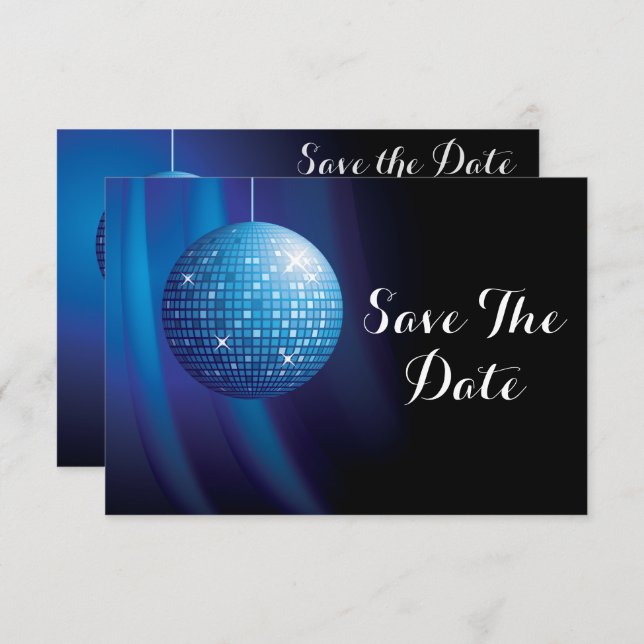 Glamorous 40th Birthday Blue Party Disco Ball Save The Date (Front/Back)