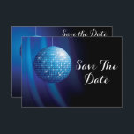 Glamorous 40th Birthday Blue Party Disco Ball Save The Date<br><div class="desc">Elegant double sided 40th birthday party celebration save the date cards for women and girls. With a beautiful image of a suspended, funky, sparkly blue retro disco mirror ball, printed on a romantic blue and black wavy background. The reverse of these feminine birthday party cards has the same printed images...</div>