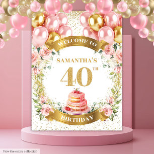 Glamorous 40th Birthday Blush Gold Party Tapestry