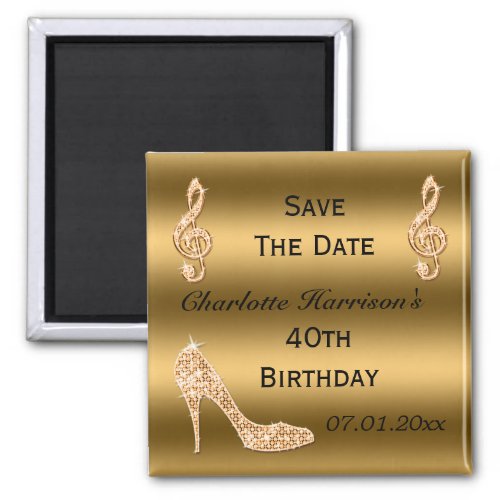 Glamorous 40th Save The Date Gold Stiletto Magnet