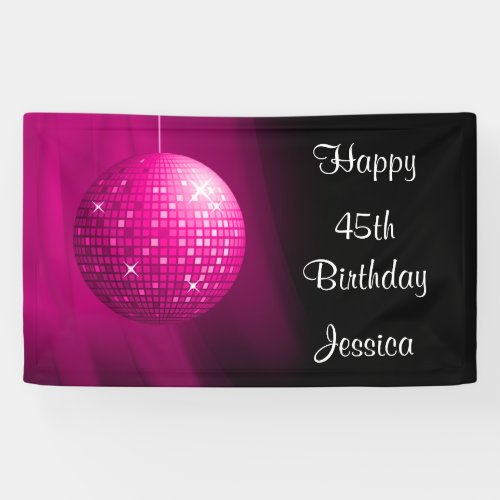 Glamorous 45th Birthday Pink Party Disco Ball Banner