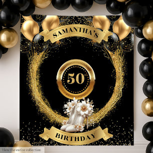 Glamorous 50th Birthday Backdrop Pink High Heels