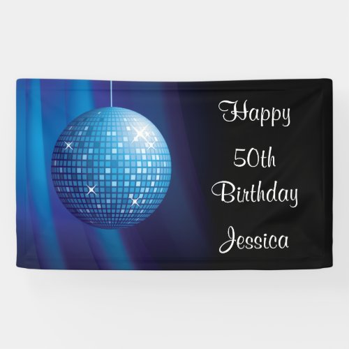 Glamorous 50th Birthday Blue Party Disco Ball Banner