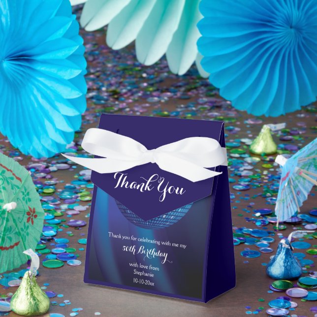 Glamorous 50th Birthday Blue Party Disco Ball Favor Boxes (Party)