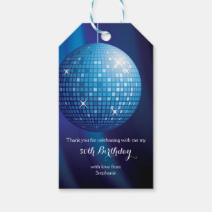 Glamorous 50th Birthday Blue Party Disco Ball Gift Tags