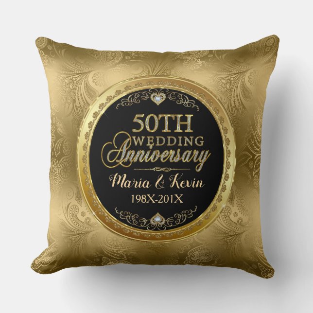 Glamorous 50th Gold Wedding Template Throw Pillow (Front)
