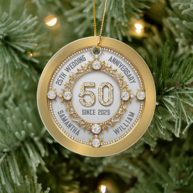 Glamorous 50th Wedding Anniversary Ceramic Ornament (Tree)