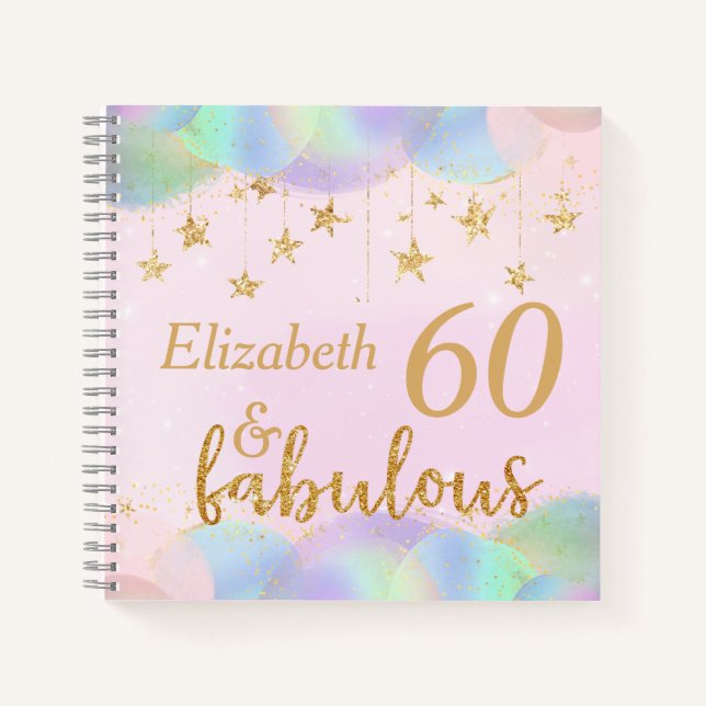 Glamorous 60th Birthday Gold Glitter Notebook (Front)
