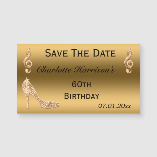 Glamorous 60th Save The Date Gold Stiletto