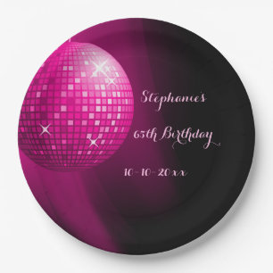 Glamorous 65th Birthday Hot Pink Party Disco Ball Paper Plates