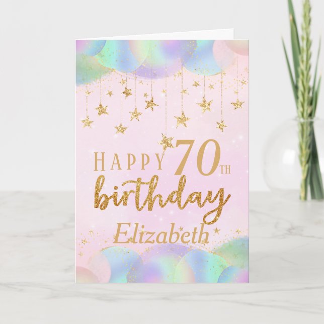 Glamorous 70th Birthday Gold Glitter Card (Front)