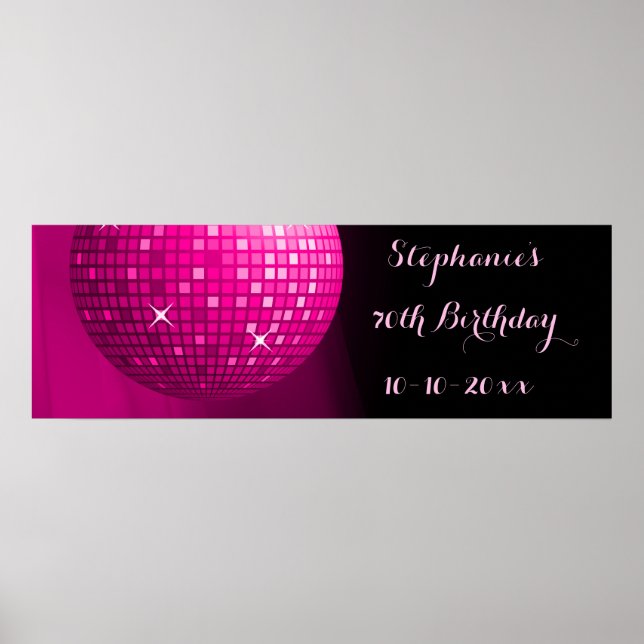 Glamorous 70th Birthday Hot Pink Party Disco Ball Poster (Front)