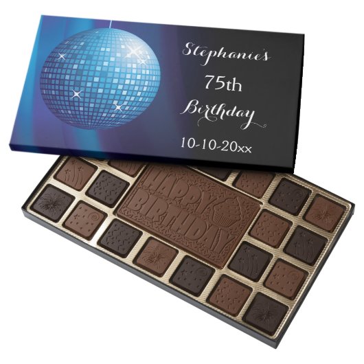 Glamorous 75th Birthday Blue Party Disco Ball Assorted Chocolates (Opened)